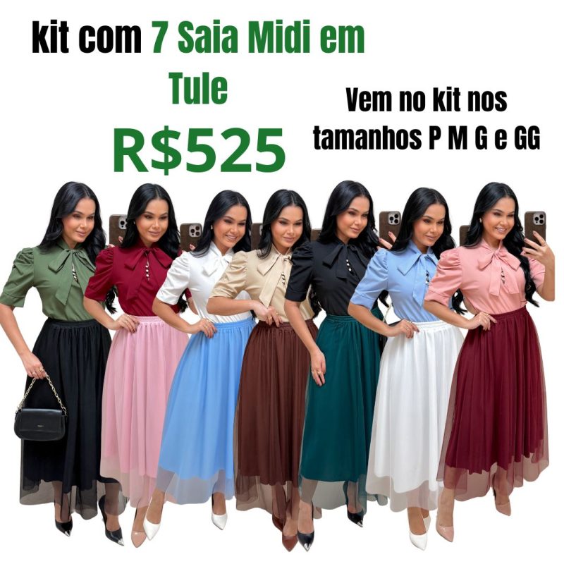 Kit Com 7 Saia Midi em Tule