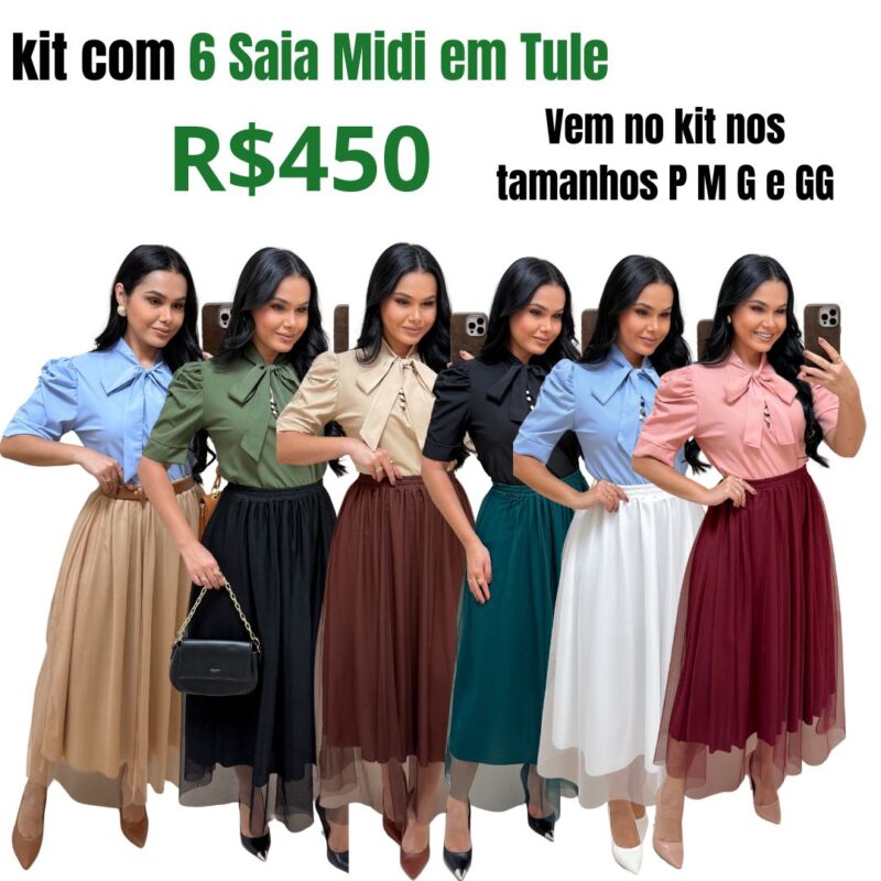 Kit Com 6 Saia Midi em Tule