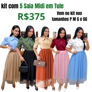 Kit Com 5 Saia Midi em Tule