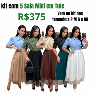 Kit Com 5 Saia Midi em Tule
