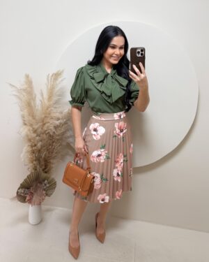 Saia Plissada Midi Estampada