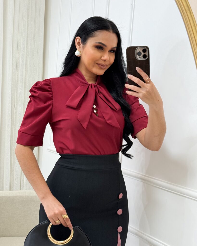 Blusa Tecido Crepe Seda Marsala