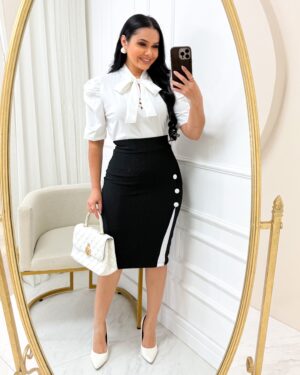 Saia Midi com botão Branco