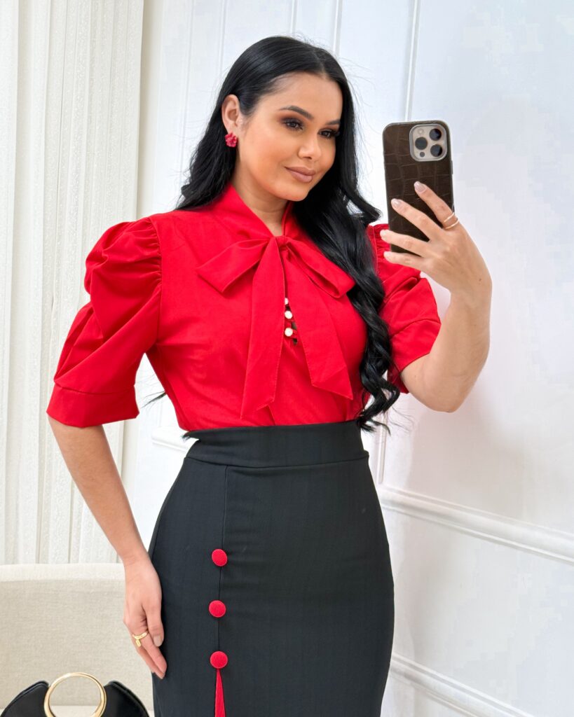 Blusa Tecido Crepe Seda Vermelho