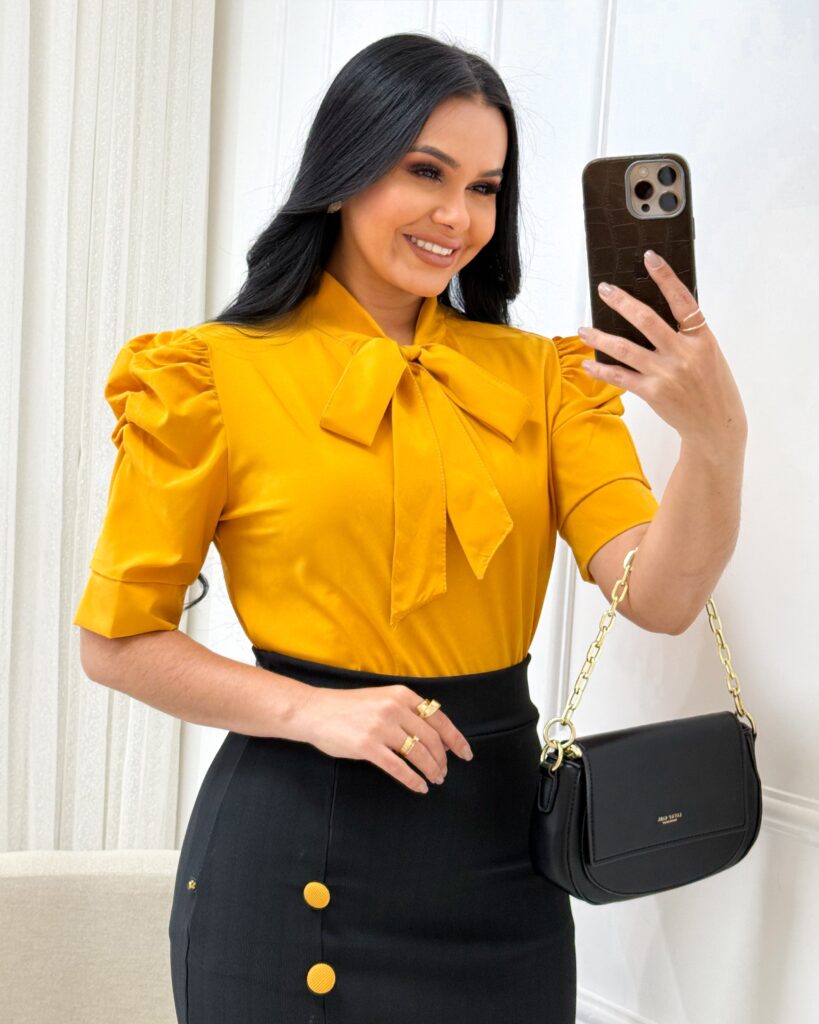 Blusa Tecido Crepe Seda Amarelo