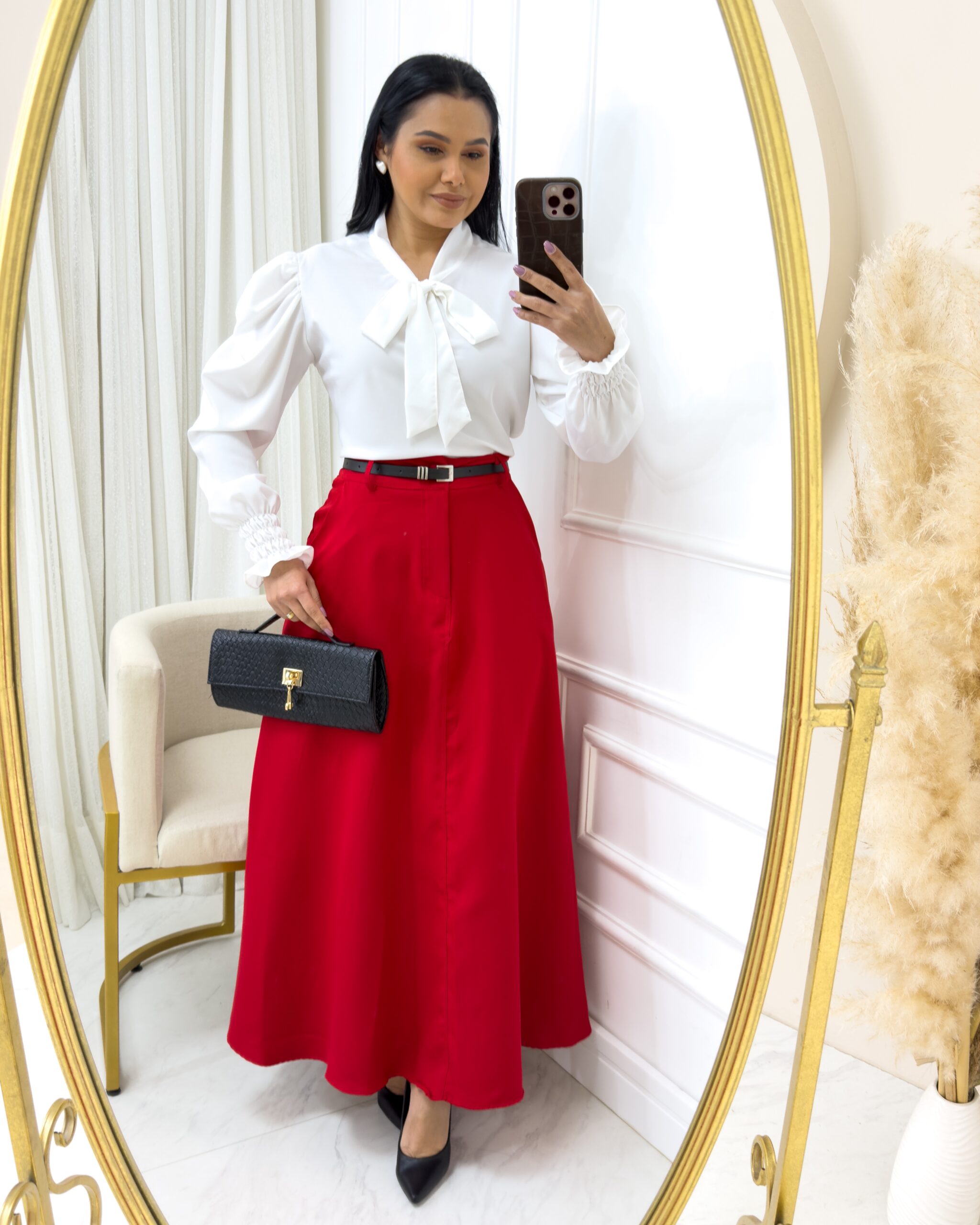 Saia Alfaiataria Longa Com Bolso Funcionais Vermelho