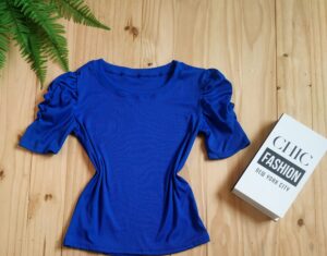 Blusa Manga Princesa Tecido Ribana Azul Royal