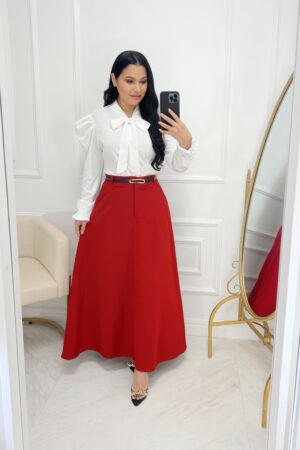 Saia Alfaiataria Longa Com Bolso Funcionais Vermelho