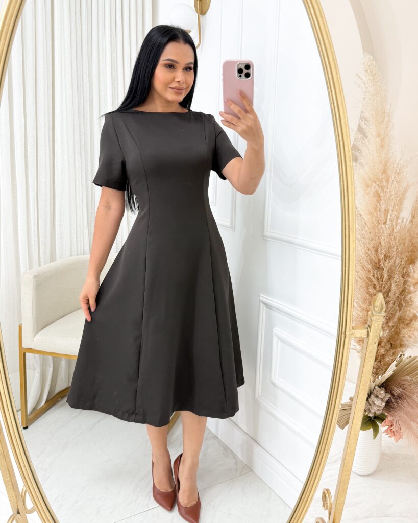 Vestido em Alfaiataria com manga Marrom