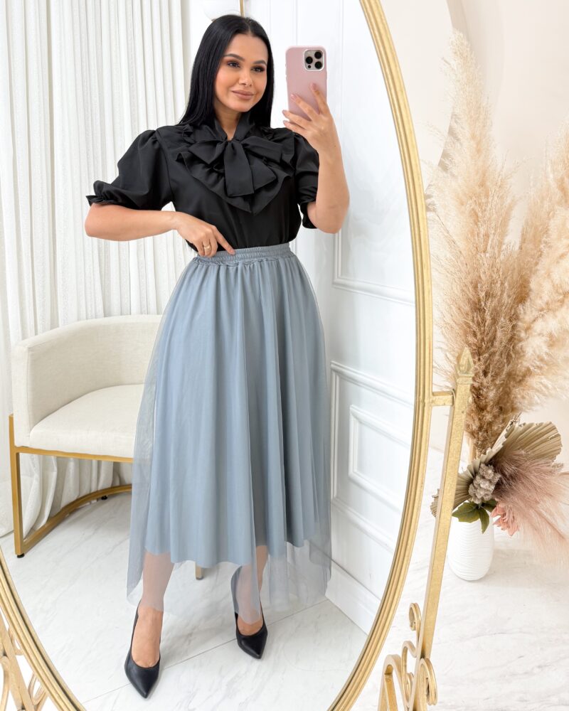 Saia Midi em Tule - Cinza