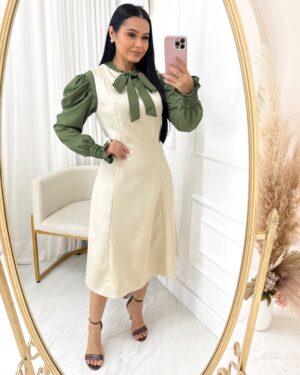 Vestido Midi em Alfaiataria regata Bege