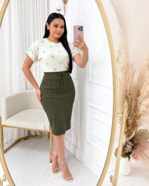 Conjunto Blusa+ Saia-Verde militar