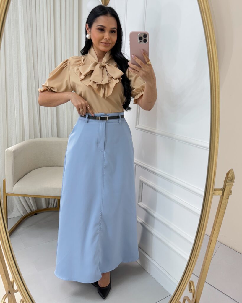 Saia Alfaiataria Longa Com Bolso Funcionais Azul bebe