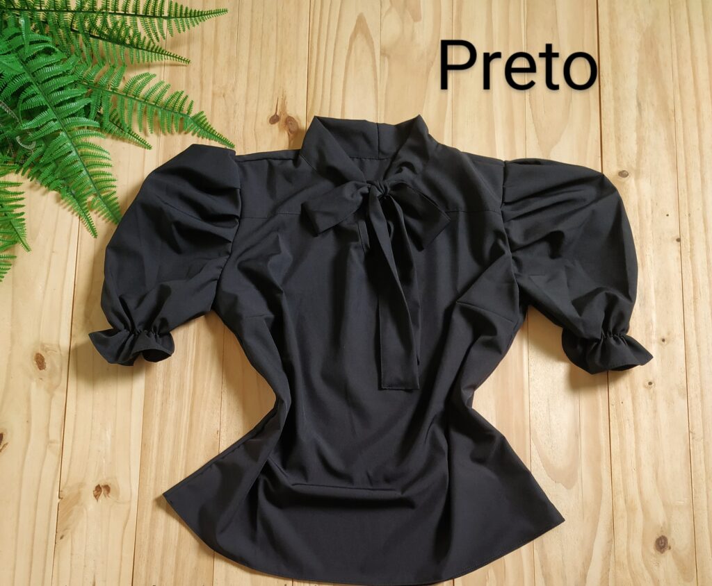 Blusa Tecido Crepe Seda Preto
