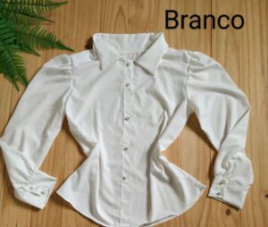 Camisa com gola Manga Longa Tecido Crepe Seda branco
