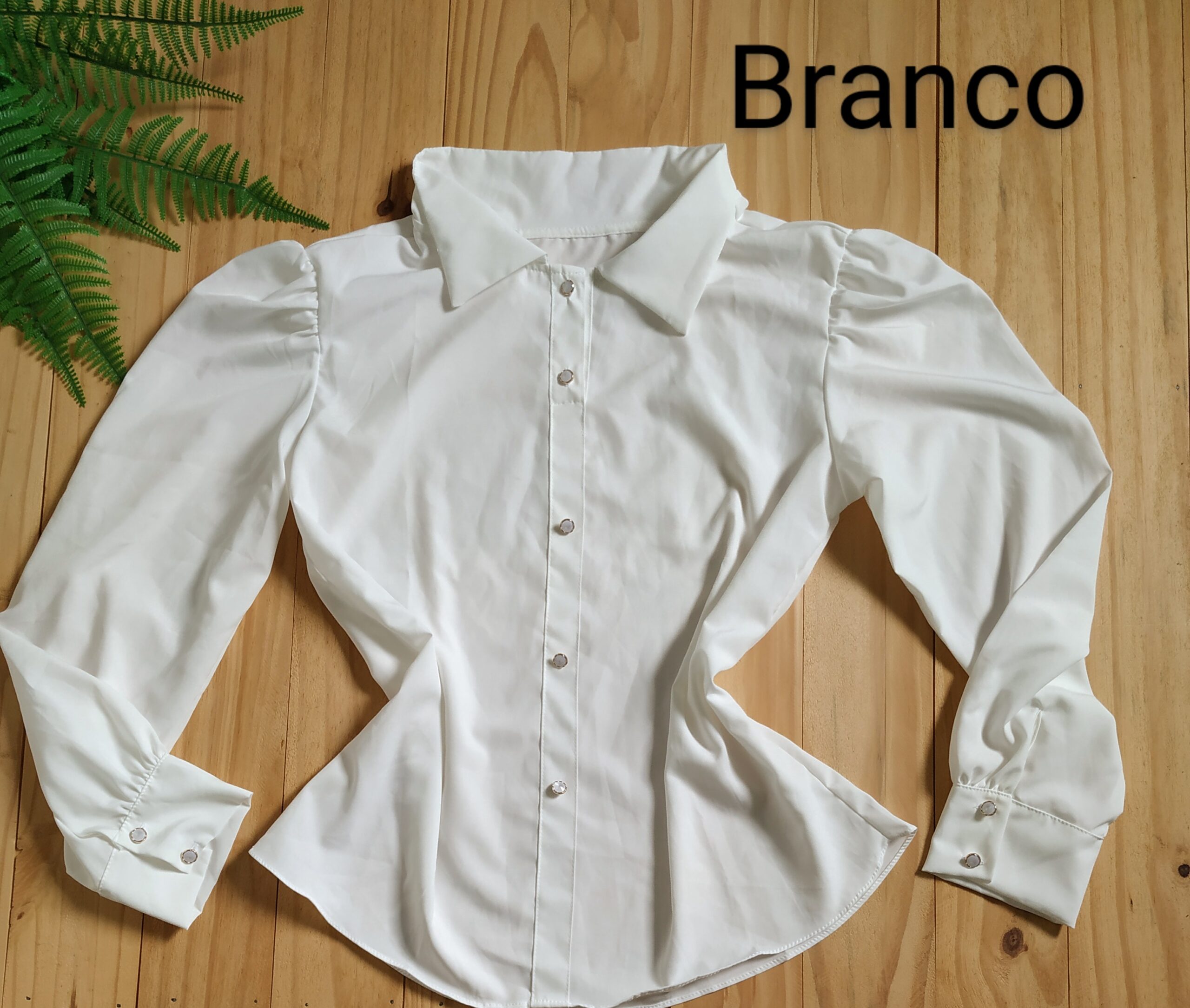 Camisa com gola Manga Longa Tecido Crepe Seda branco