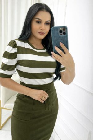 Blusa Manga Princesa Tecido Viscolaycra Verde musgo