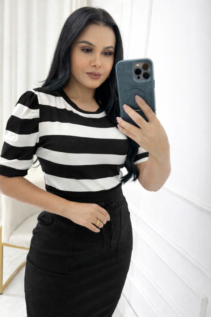 Blusa Manga Princesa Tecido Viscolaycra Preto