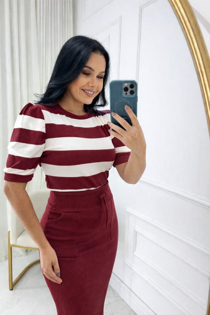 Blusa Manga Princesa Tecido Viscolaycra marsala