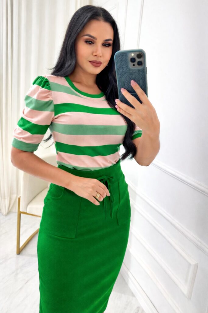 Blusa Manga Princesa Tecido Viscolaycra Verde