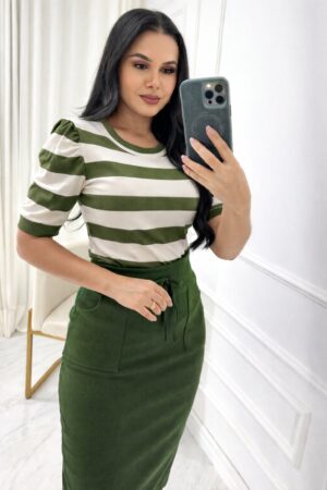 Blusa Manga Princesa Tecido Viscolaycra Verde musgo