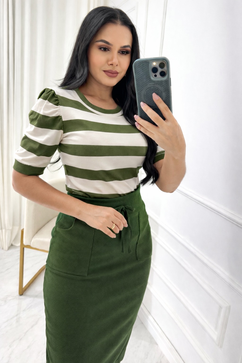 Blusa Manga Princesa Tecido Viscolaycra Verde musgo