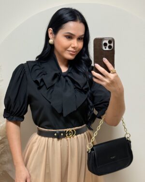 Blusa Tecido Crepe Seda Preto
