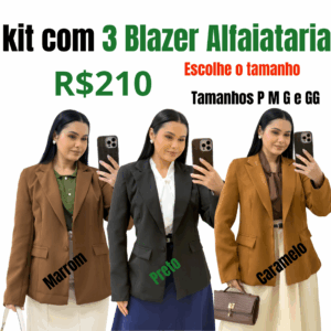 kit com 3 Blazer Feminino Tecido Alfaiataria