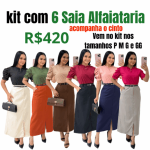 kit com 6 saia midi com fenda em Alfaiataria