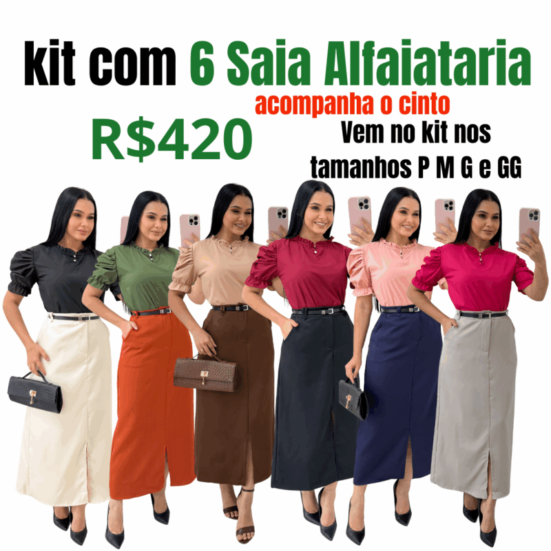 kit com 6 saia midi com fenda em Alfaiataria