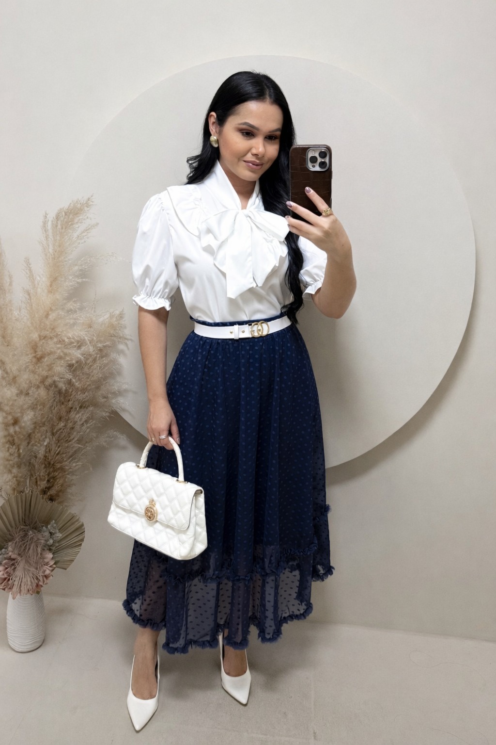 Saia Midi em Tule- Azul marinho