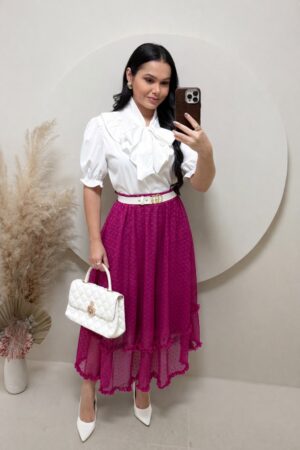 Saia Midi em Tule- Fuscia