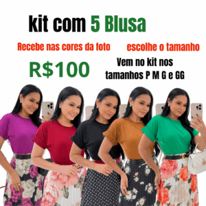 Kit com 5 Blusa Manga japonesa-Tecido viscolaycra