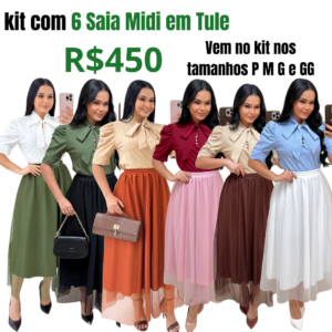 Kit Com 6 Saia Midi em Tule