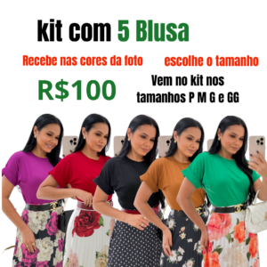 Kit com 5 Blusa Manga japonesa-Tecido viscolaycra