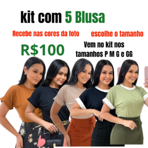 Kit com 5 Blusa Manga japonesa-Tecido viscolaycra
