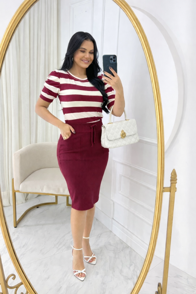 Conjunto Blusa+ Saia- manga princesa Marsala