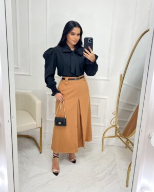 Saia Alfaiataria Midi-Caramelo