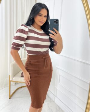 Blusa Manga Princesa Tecido Viscolaycra Marrom