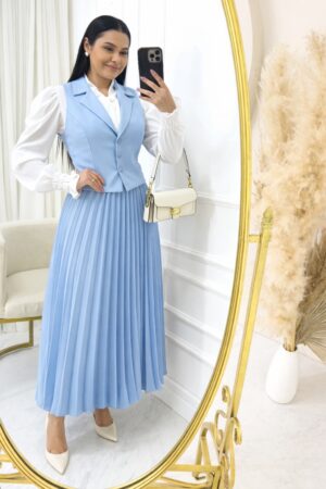 Conjunto em Alfaiataria Plissado com Colete Azul bebe