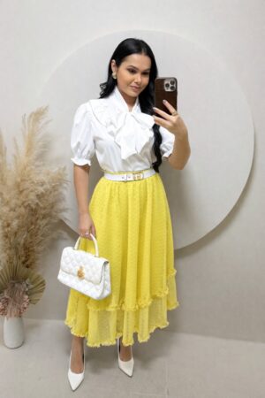 Saia Midi em Tule- amarelo