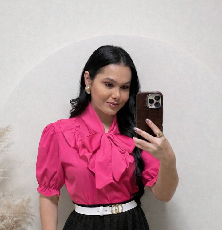 Blusa Tecido Crepe Seda Rosa pink