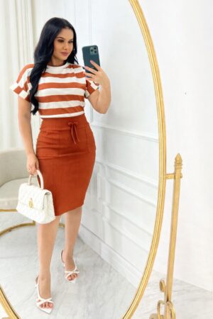 Conjunto Blusa+ Saia- cor terra cota