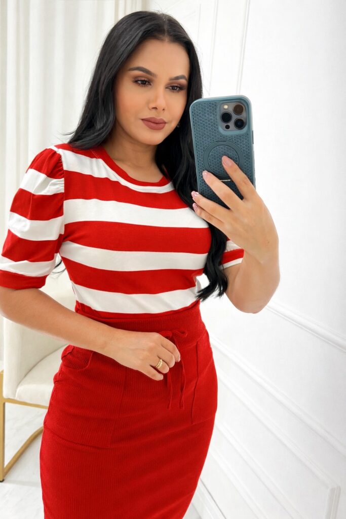 Blusa Manga Princesa Tecido Viscolaycra Vermelho