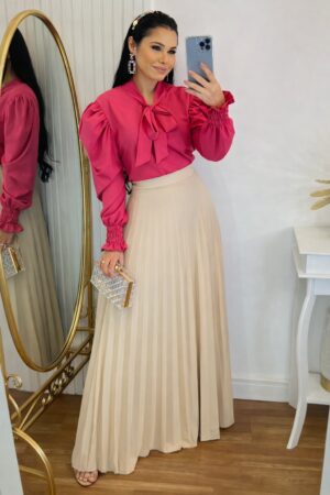 Saia longa Plissada Bege