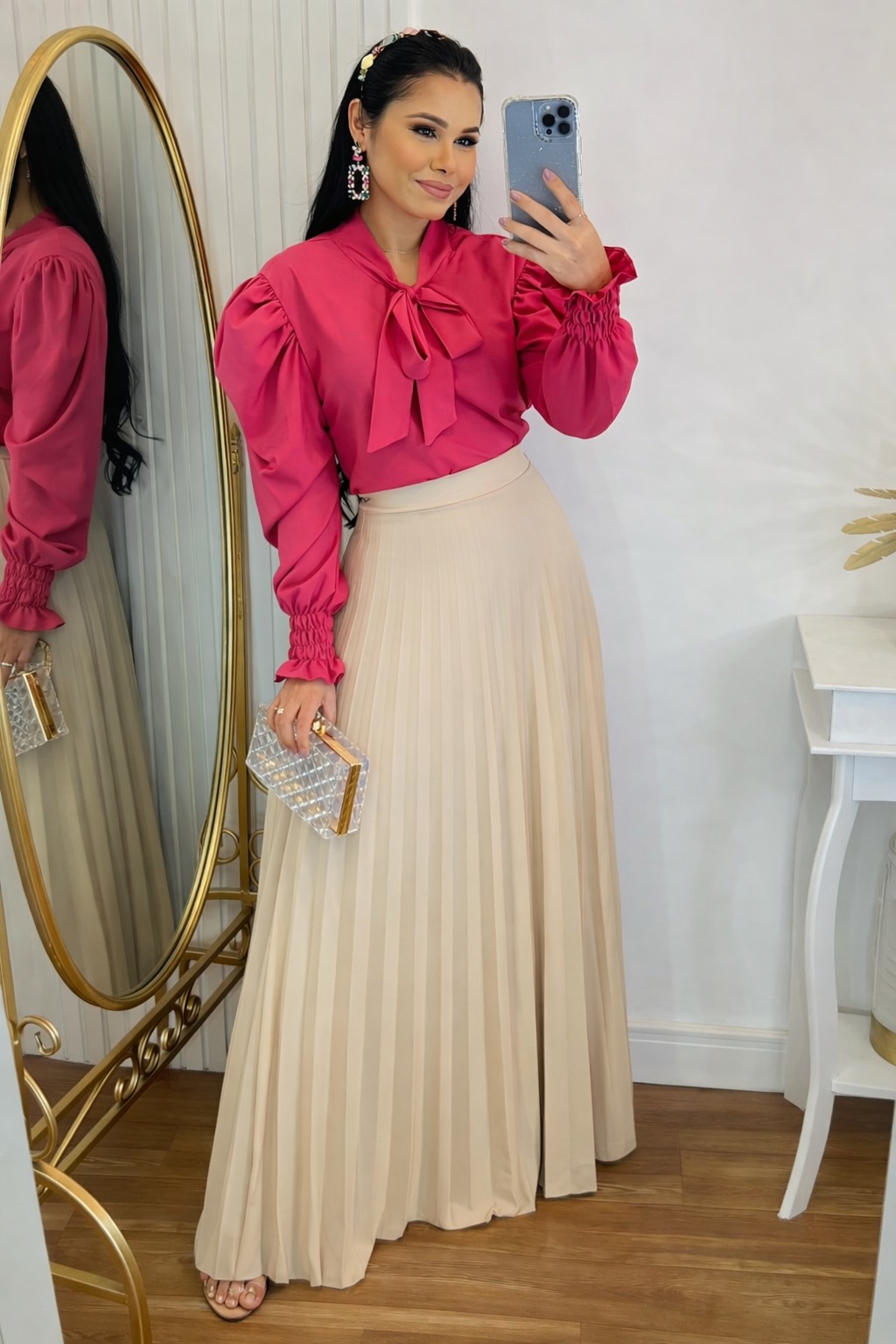 Saia longa Plissada Bege