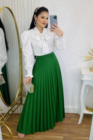 Saia longa Plissada Verde bandeira