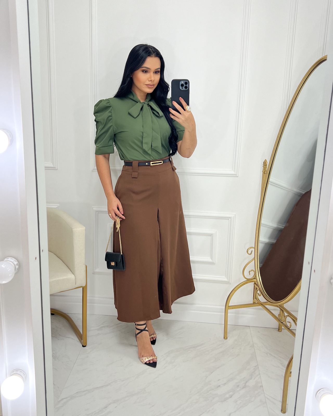 Saia Alfaiataria Midi-marrom