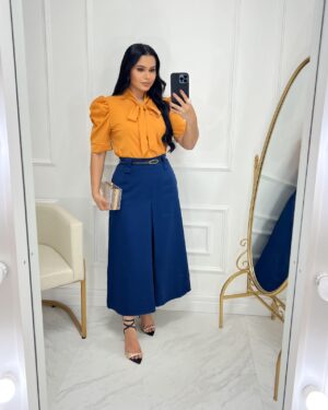 Saia Alfaiataria Midi-Azul Marinho