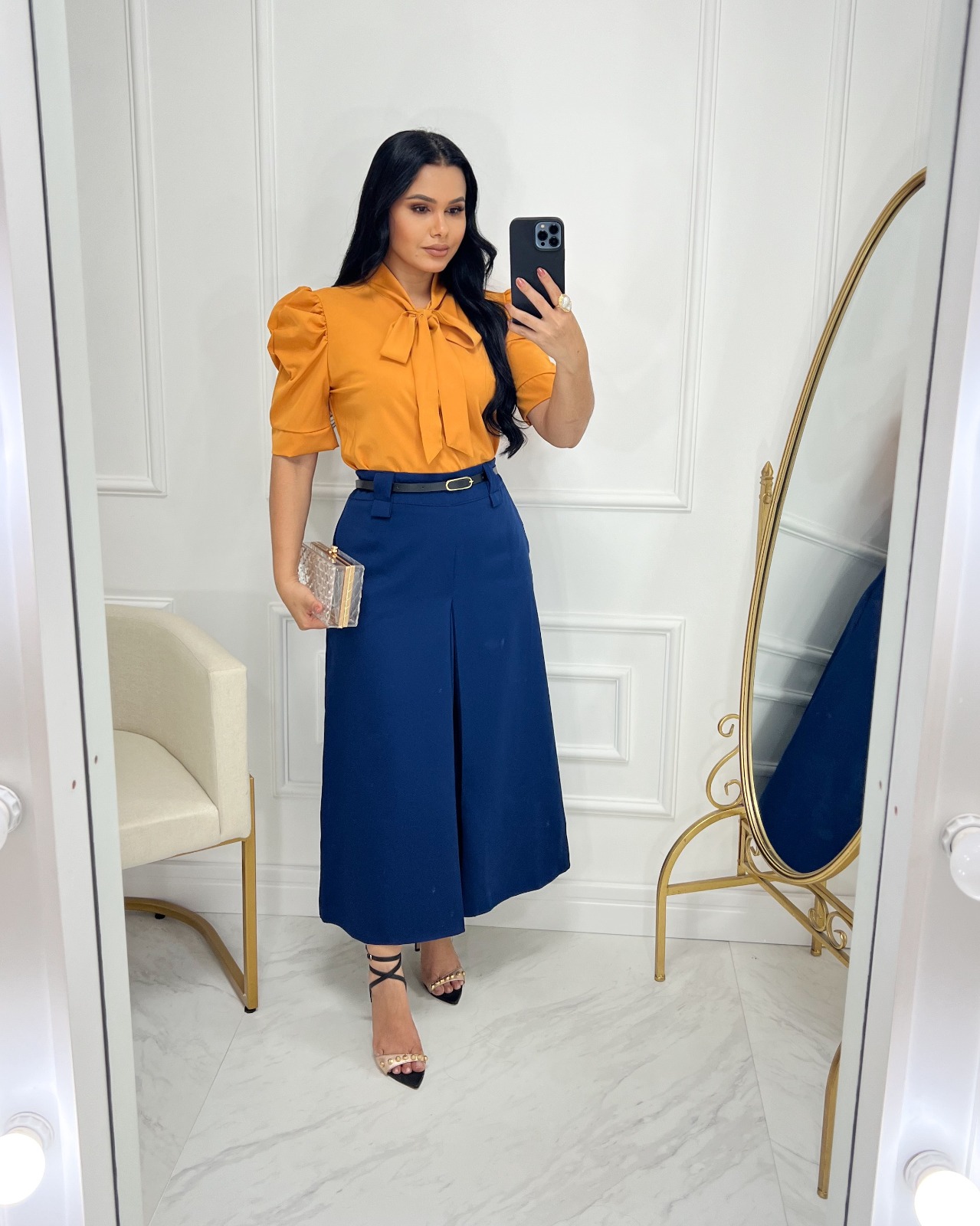 Saia Alfaiataria Midi-Azul Marinho